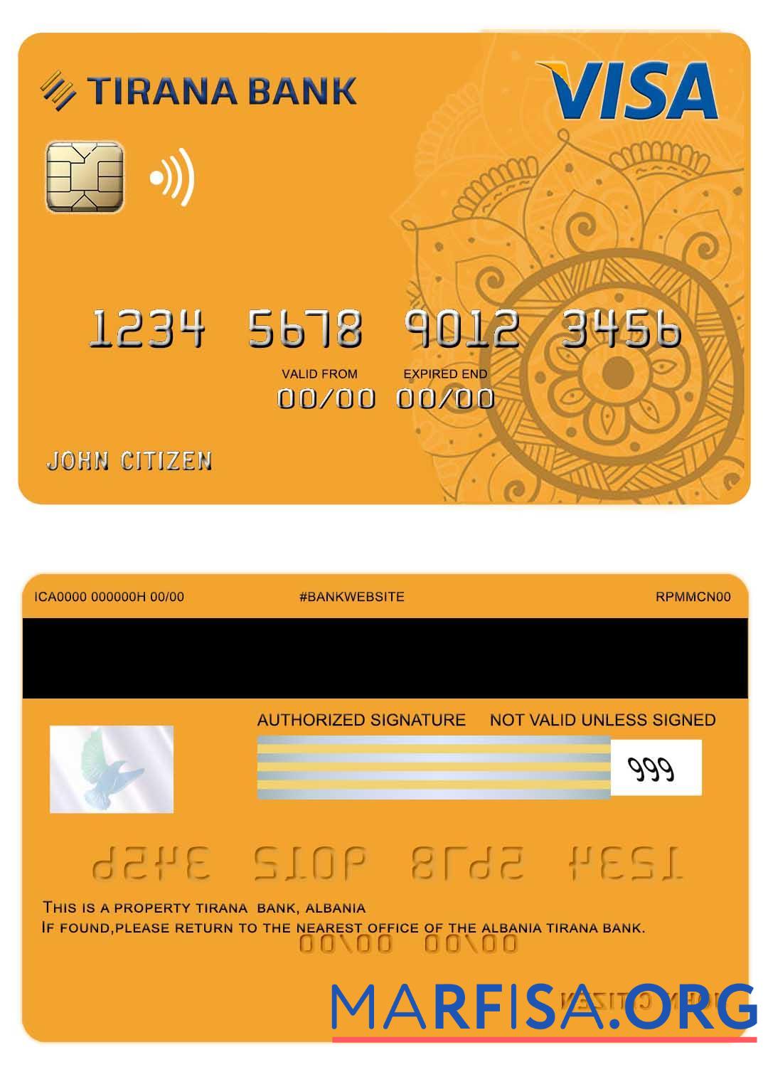 Downloadable Albania Tirana bank visa card example